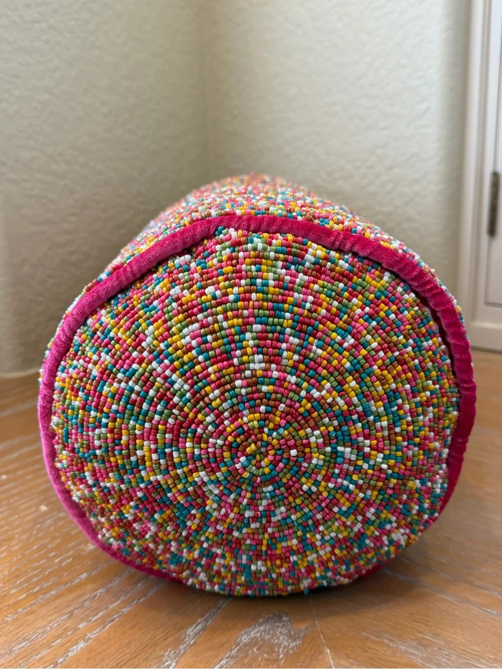 NWT India Multicolored Rainbow Hand Beaded Pillow